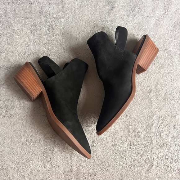 Lucky Brand Shoes - Lucky Brand Farryn Low Heel Slingback Almond Toe Suede Leather Bootie Black